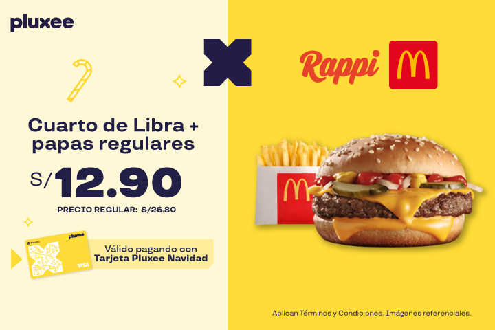 MCDONALD´S: 52% OFF EN CUARTO DE LIBRA + PAPAS REGULARES  A S/.12.90. PRECIO REGULAR  S/26.80.
